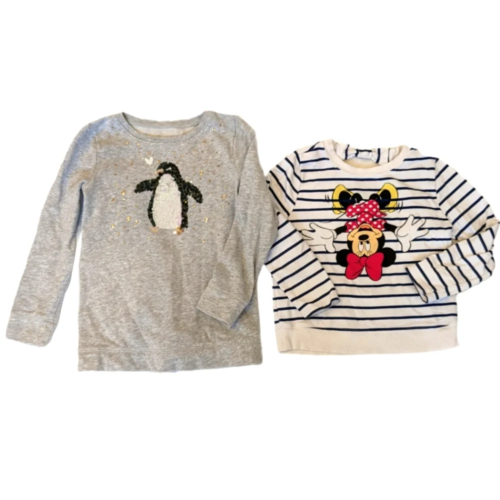 Girls long sleeve Shirt Pullover bundle size 5 mini mouse sequin flip penguin